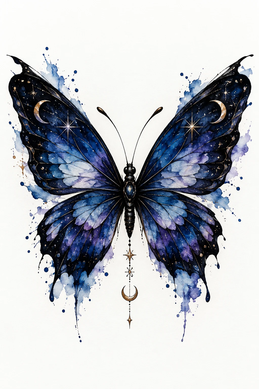Midnight Indigo Butterfly — watercolor butterfly tattoo style outfit
