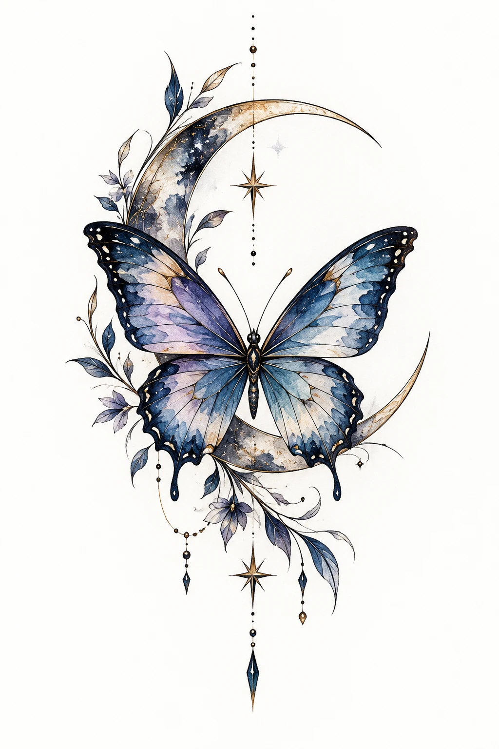 Butterfly and Crescent Moon — watercolor butterfly tattoo style outfit