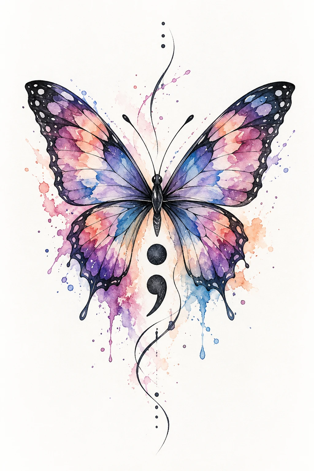 Watercolor Butterfly With a Semicolon — watercolor butterfly tattoo style outfit