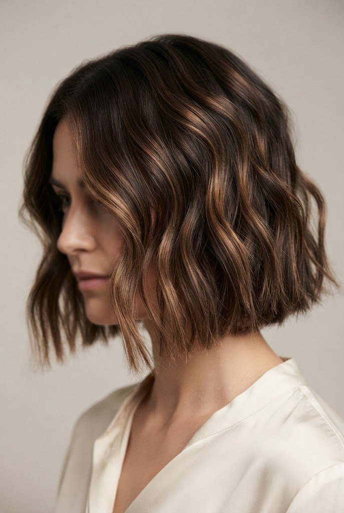 The Tousled Beach Wave Bob — wavy hairstyles for short hair women style outfit