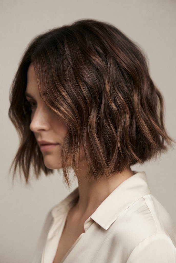 Undone Crimped Bob — wavy hairstyles for short hair women style outfit