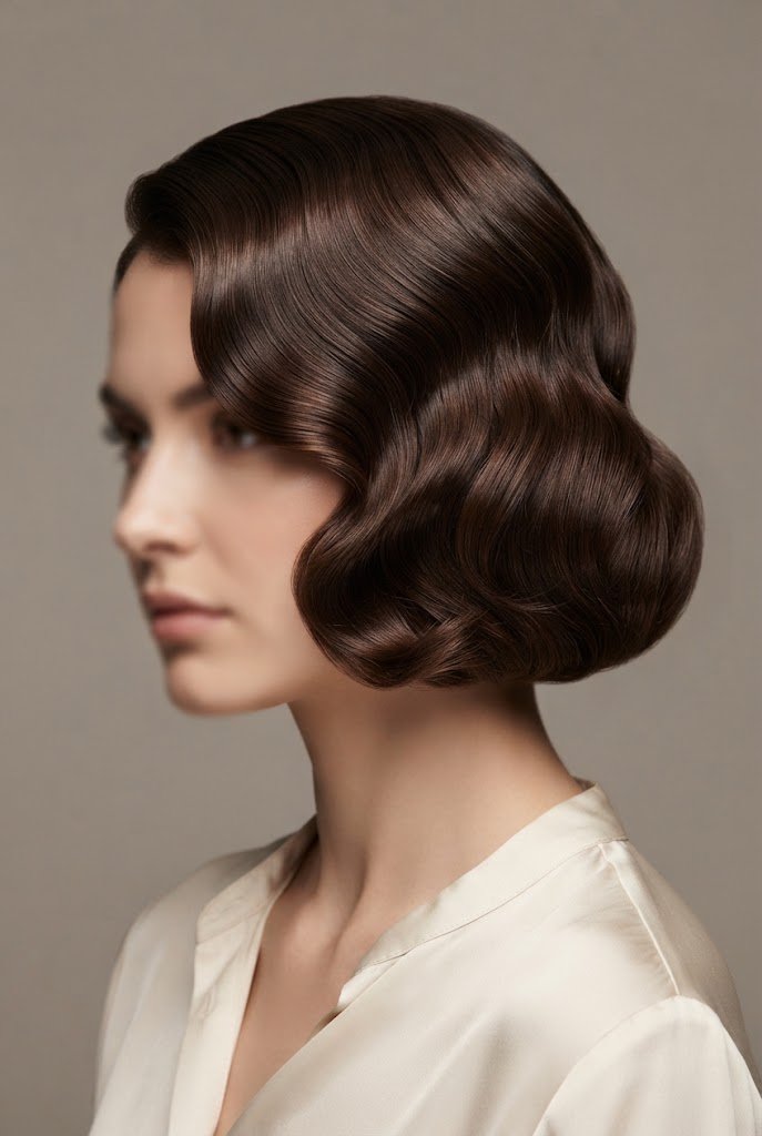 Romantic Finger-Wave Bob — wavy hairstyles for short hair women style outfit
