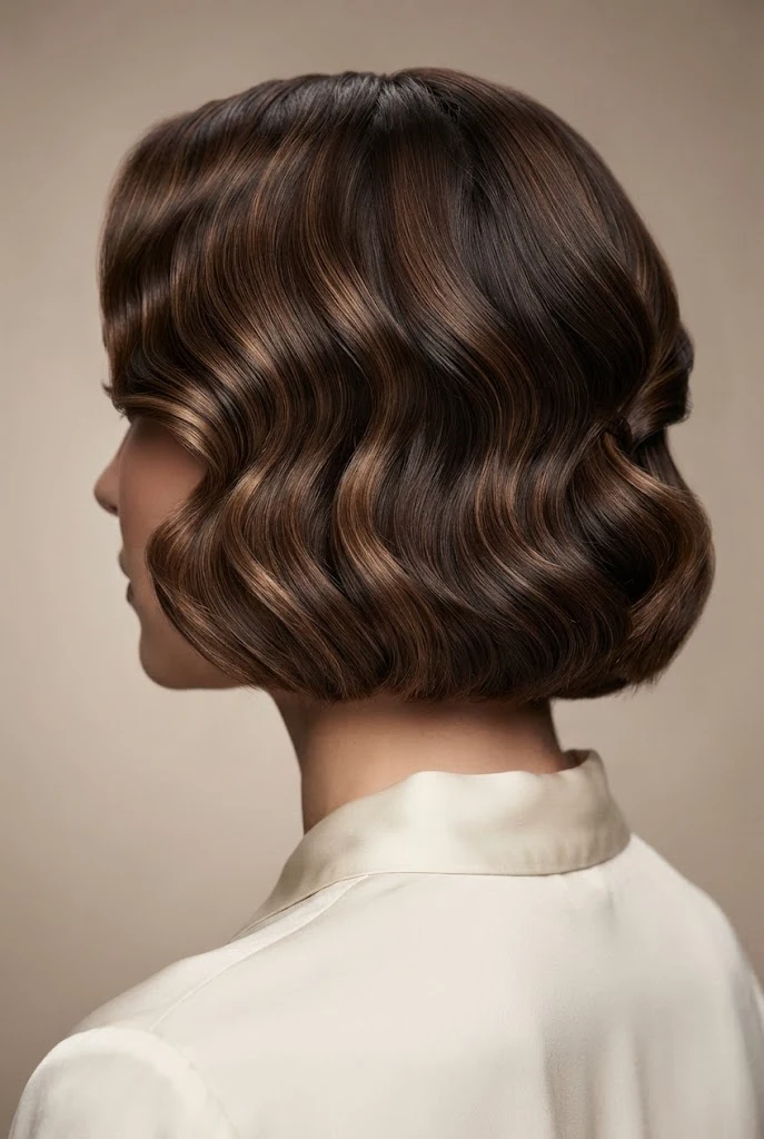 Swept-Back Retro Hollywood Waves — wavy hairstyles for short hair women style outfit