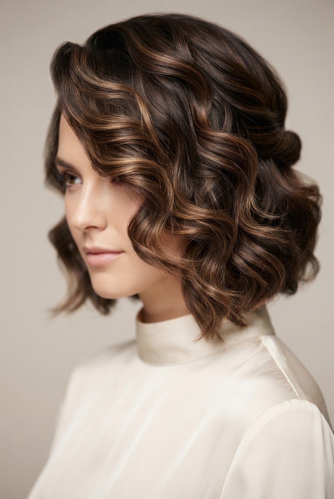 Voluminous Side-Swept Curls — wavy hairstyles for short hair women style outfit