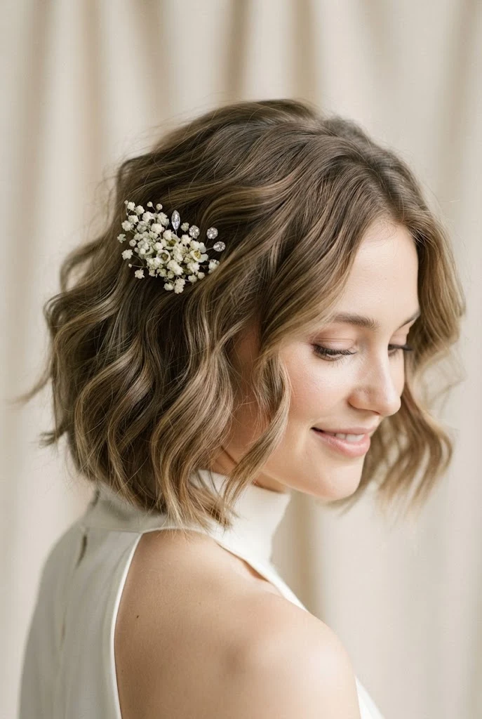 Romantic Textured Waves for the Modern Bride — Wedding hairstyles for short hair style outfit