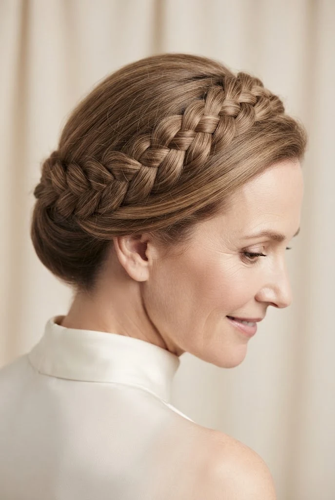Braided Crown for Mature Elegance — Wedding hairstyles for short hair style outfit