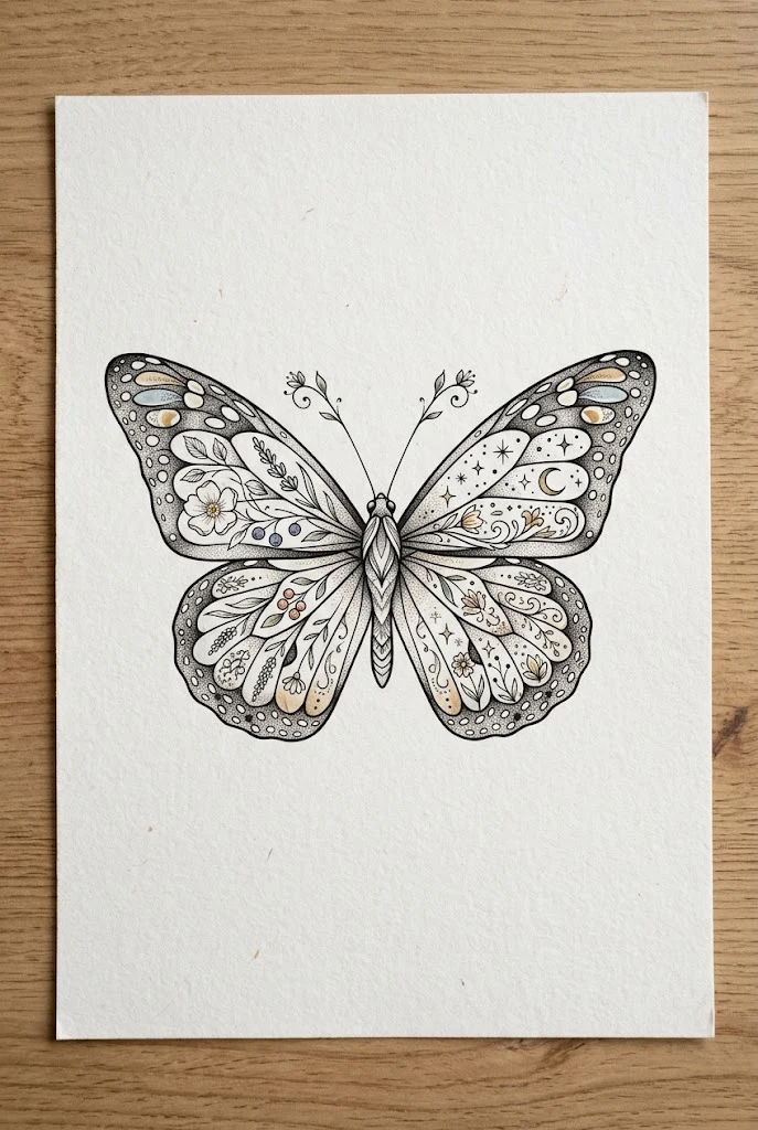 Storybook Fine-Line Whimsical Butterfly Tattoo — whimsical butterfly tattoo style outfit