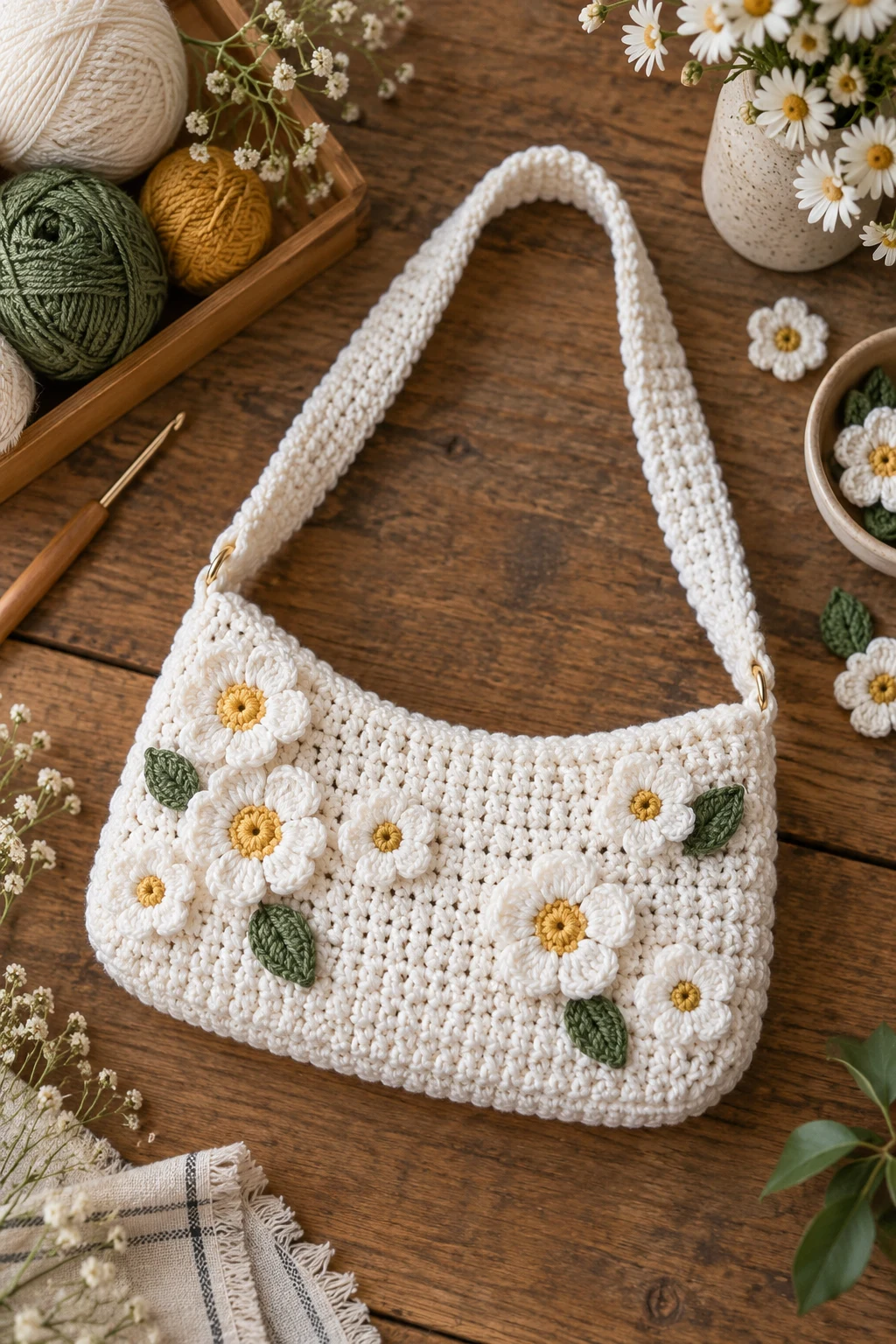 White Crochet Bag With Flowers — white crochet bag style outfit