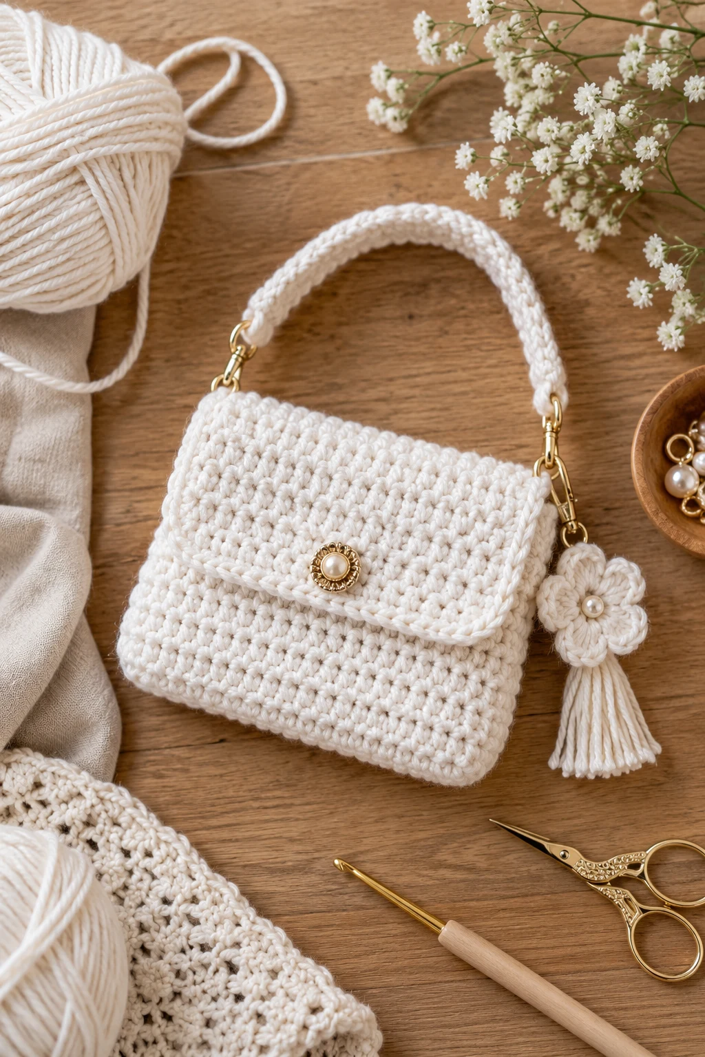 Mini White Crochet Bag — white crochet bag style outfit