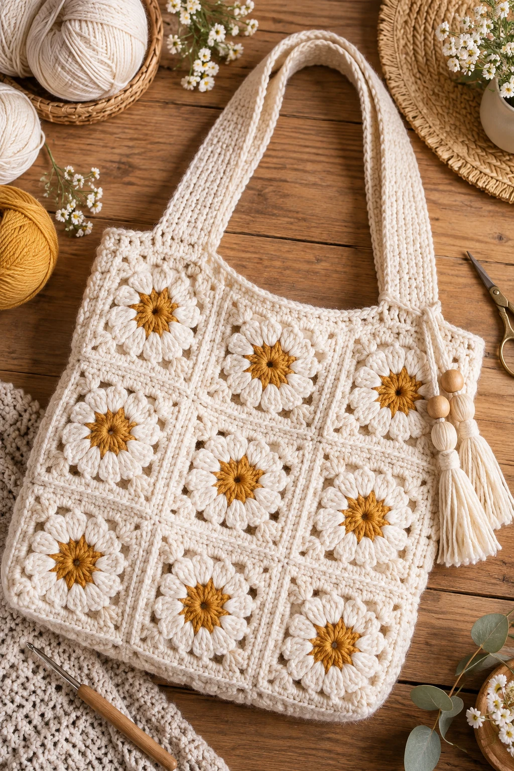 Boho Granny Square White Crochet Bag — white crochet bag style outfit