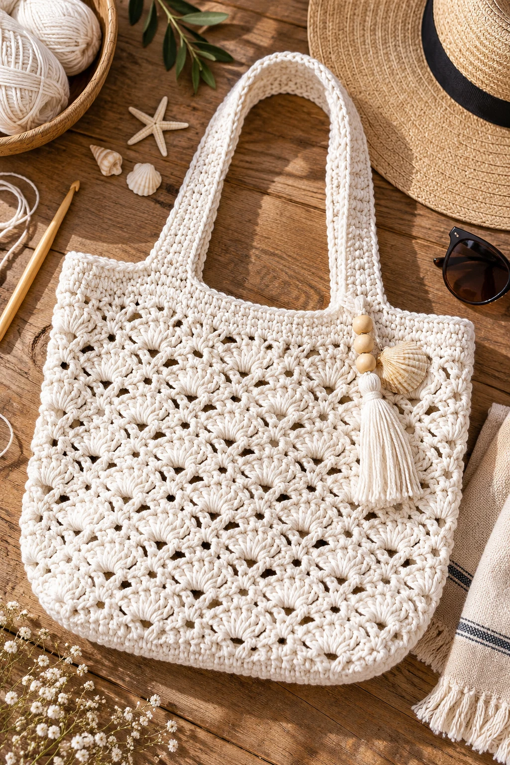 White Crochet Beach Tote — white crochet bag style outfit