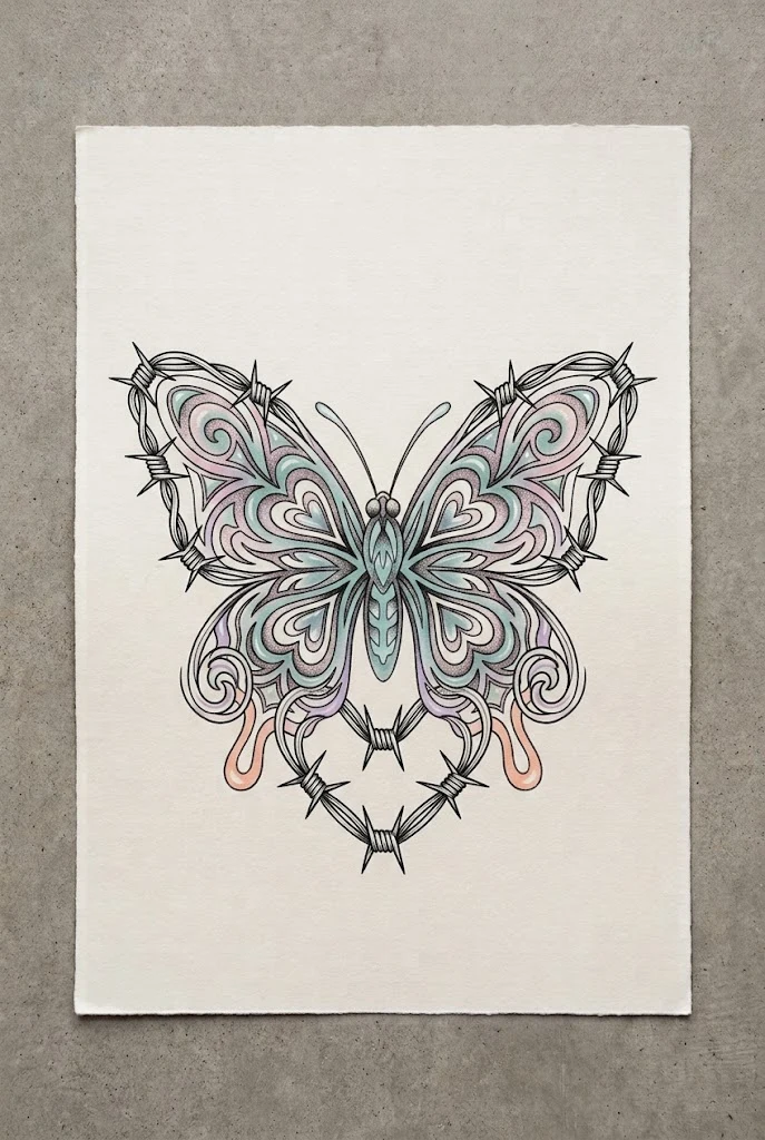 Barbed Wire Heart Y2K Butterfly Tattoo Fusion — y2k butterfly tattoo style outfit