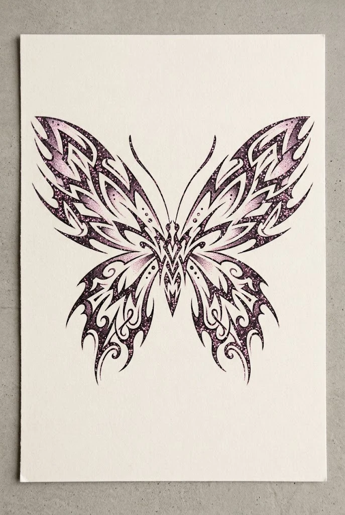 Glitter-Effect Bubblegum Pink Butterfly — y2k butterfly tattoo style outfit