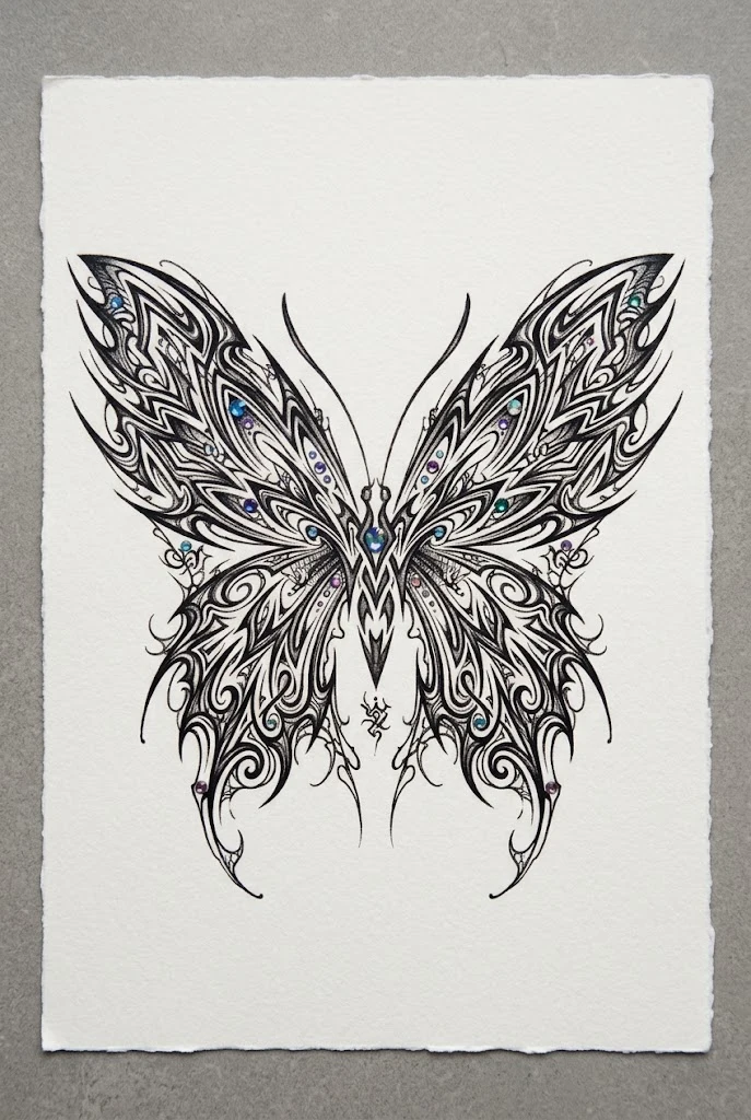 Rhinestone-Accented 2000s Butterfly Art — y2k butterfly tattoo style outfit