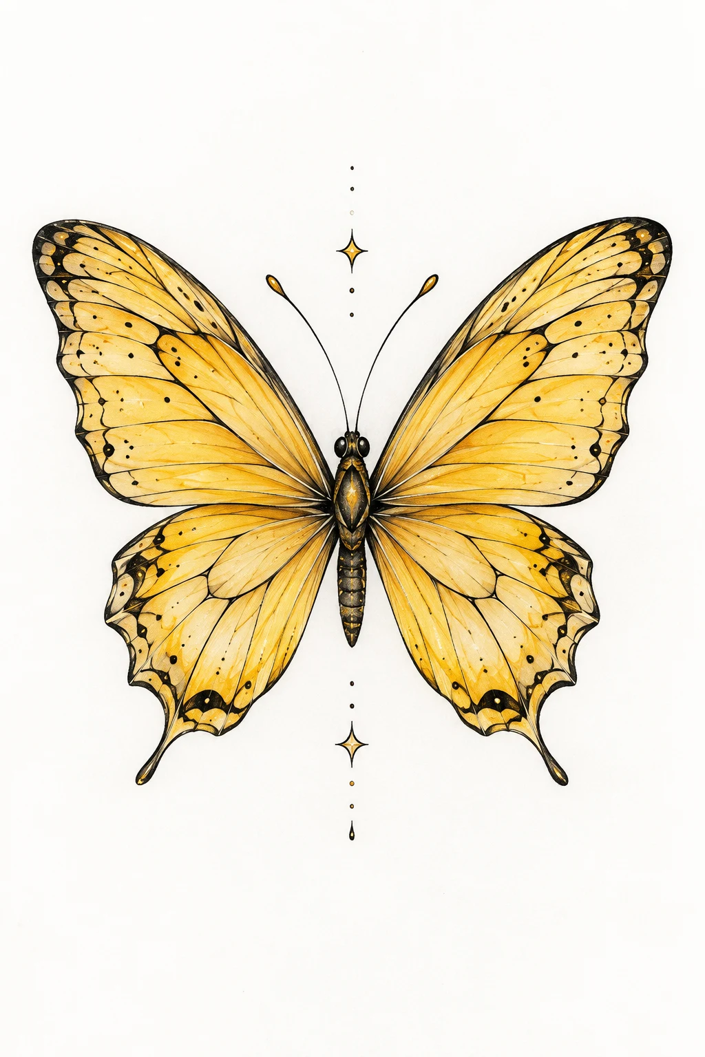 Golden Fine-Line Butterfly — yellow butterfly tattoo style outfit