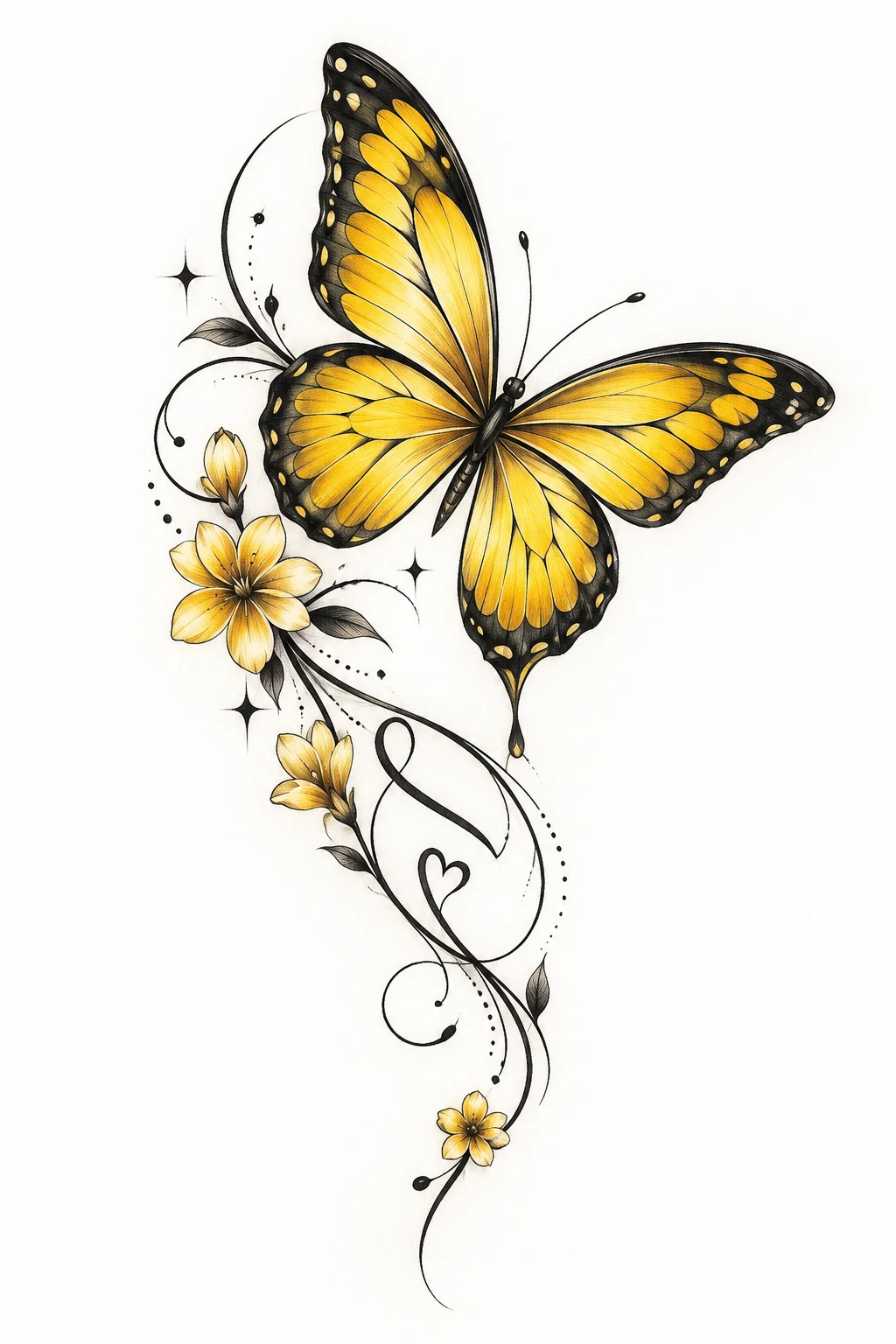 Yellow Butterfly With a Name or Date — yellow butterfly tattoo style outfit