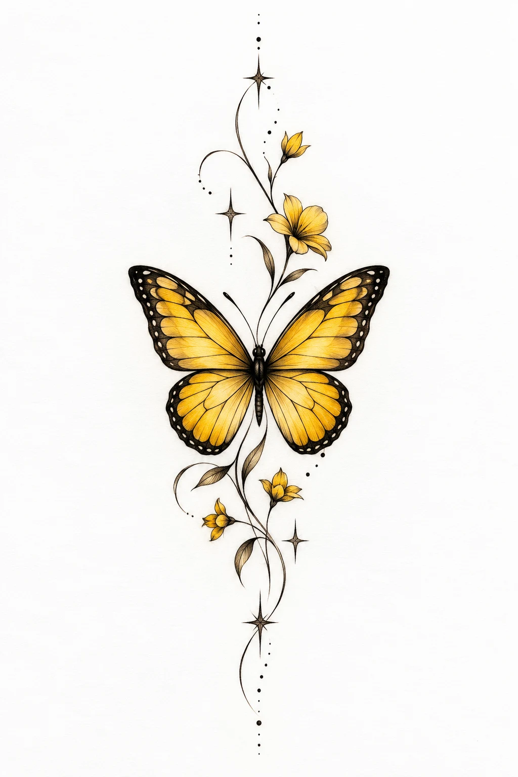 Yellow Butterfly on the Wrist — yellow butterfly tattoo style outfit