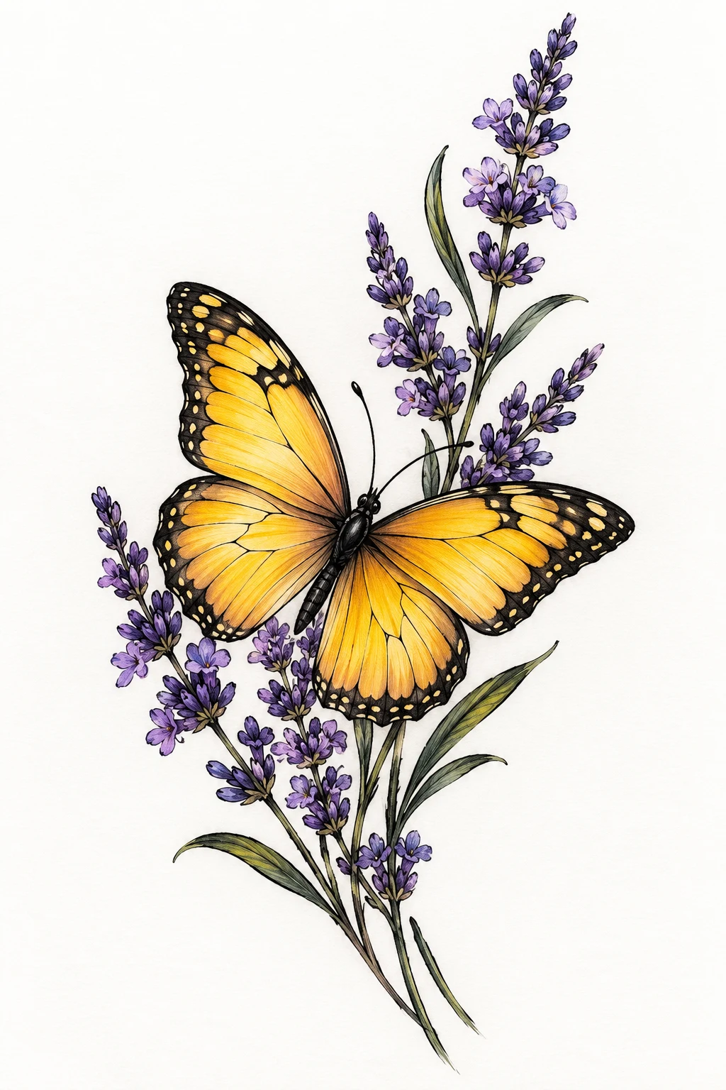Yellow Butterfly With Lavender — yellow butterfly tattoo style outfit