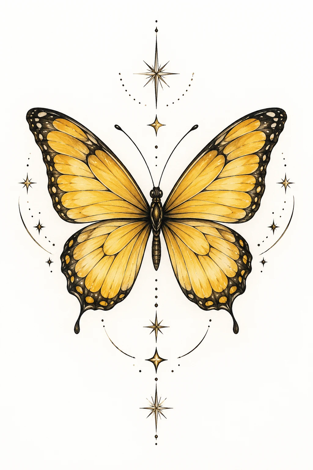 Yellow Butterfly With Stars — yellow butterfly tattoo style outfit