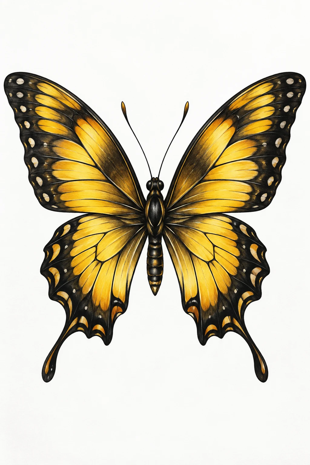 Realistic Butterfly on Dark Skin — yellow butterfly tattoo style outfit