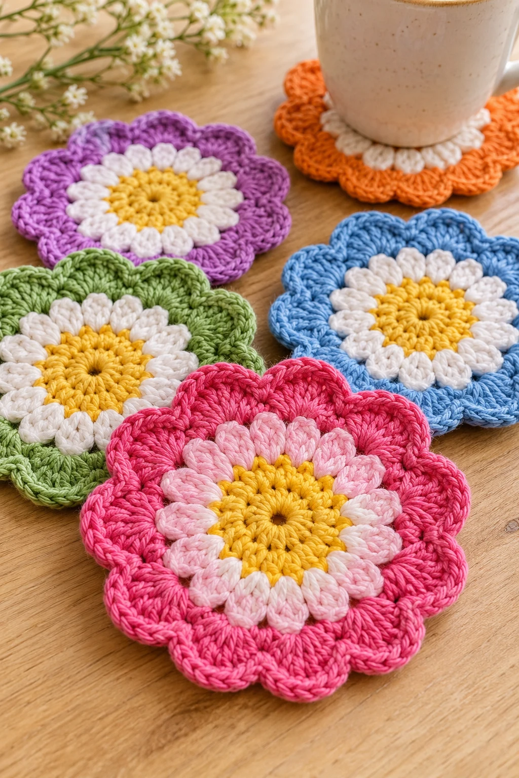 Colorful Crochet Coasters — 100g crochet projects