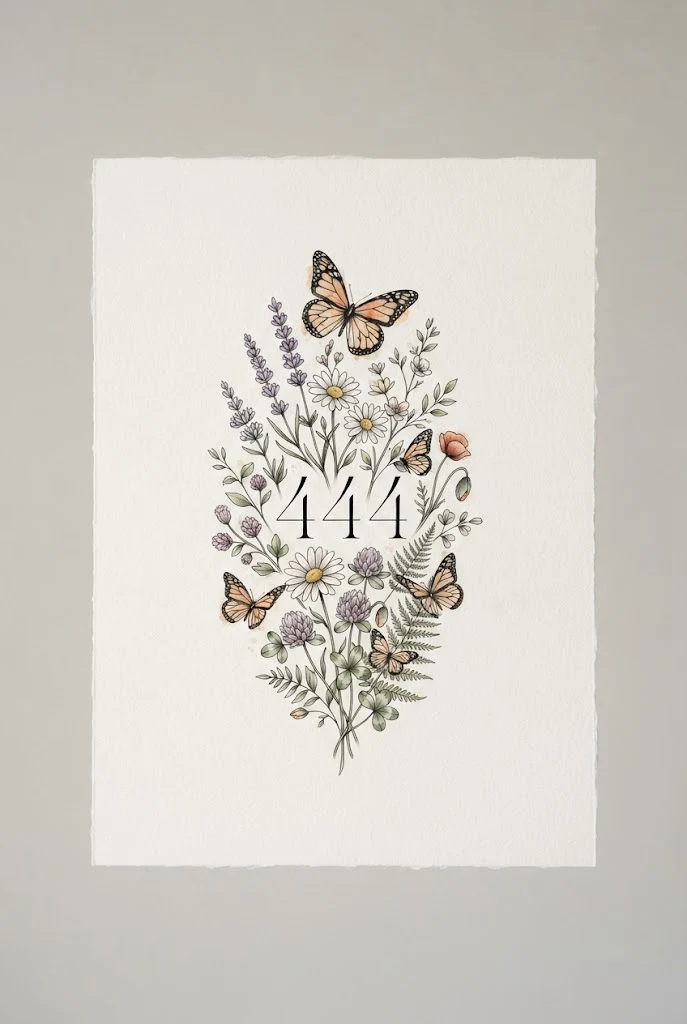Botanical Wildflower and Number Cluster — 444 butterfly tattoo style outfit