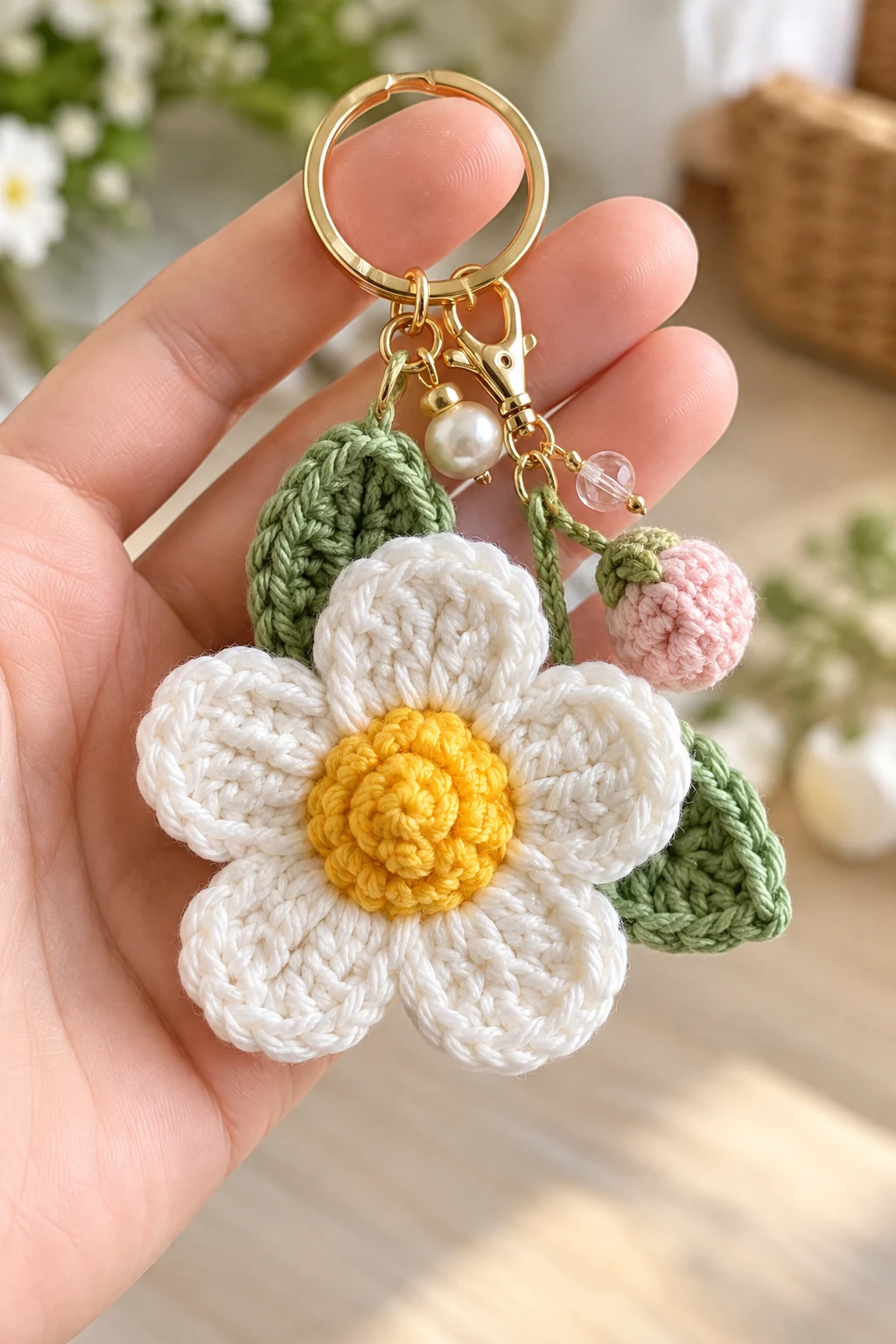 Mini Crochet Flower Keychain — aesthetic keychain style outfit