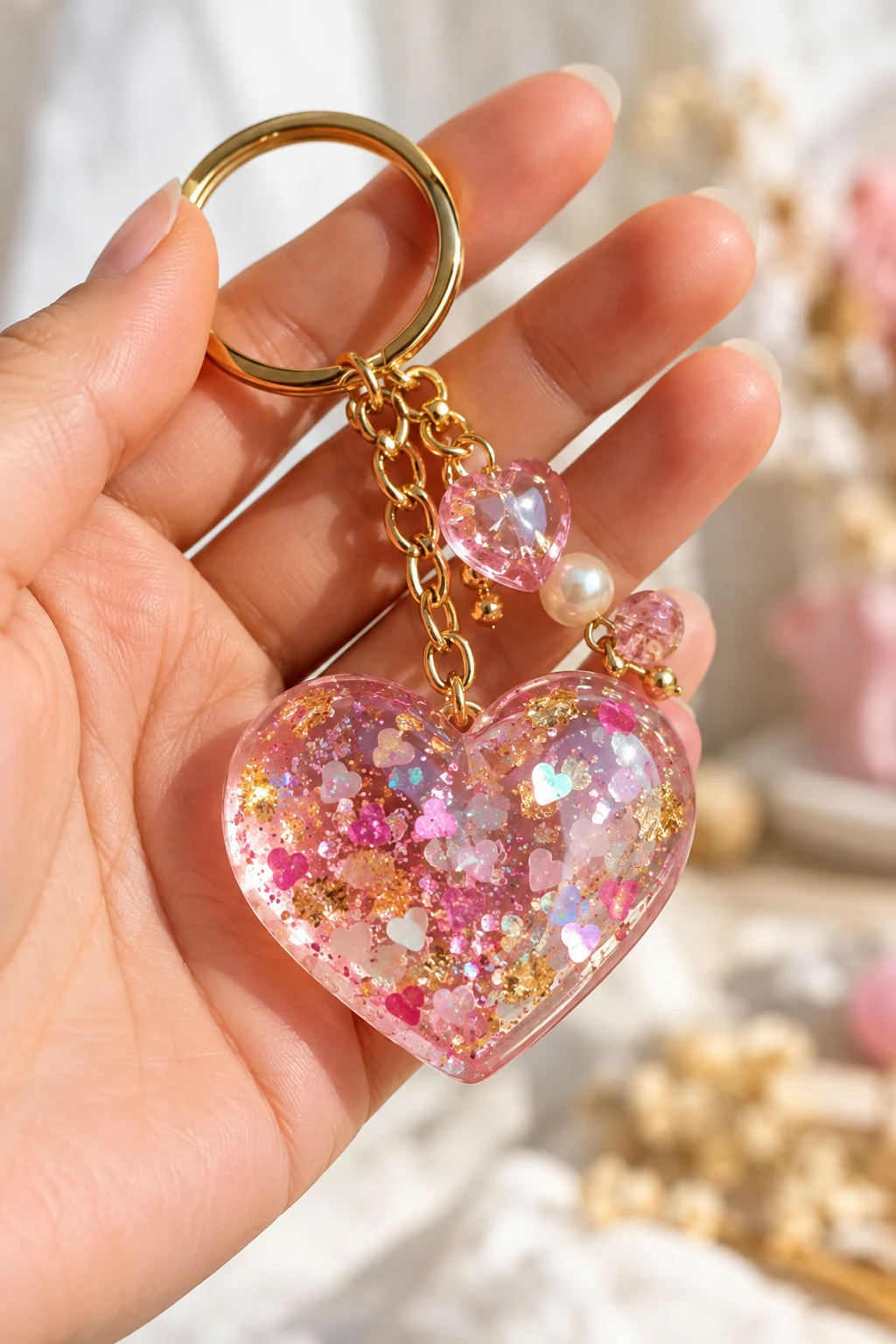 Acrylic Heart Glitter Keychain — aesthetic keychain style outfit