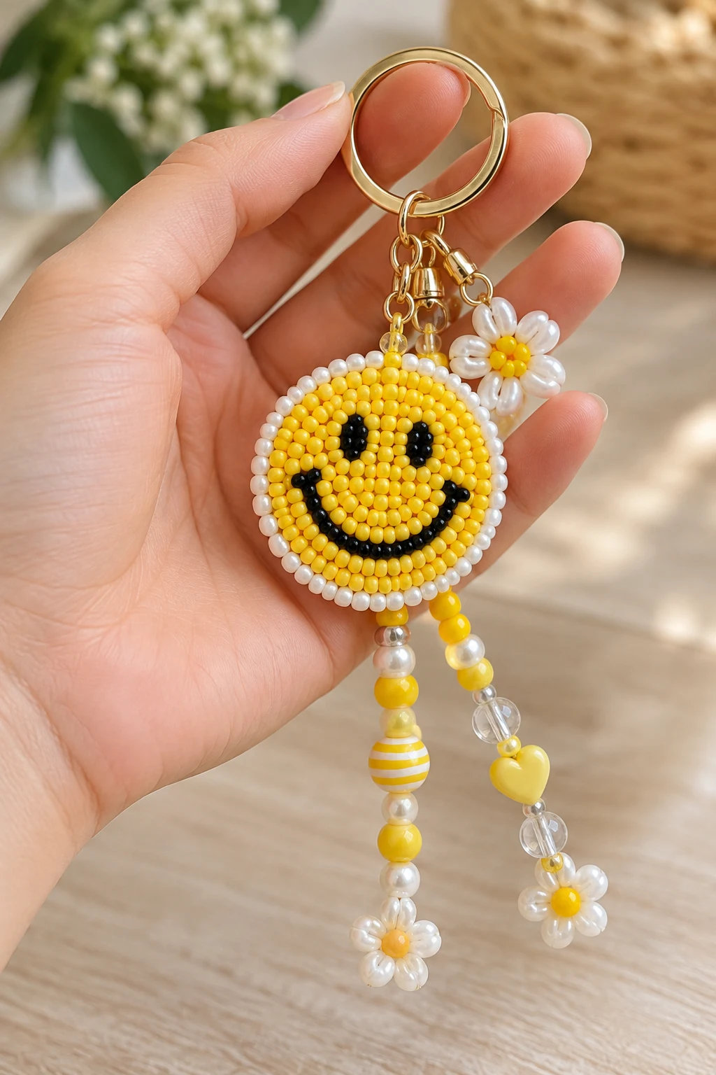 Smiley Face Beaded Keychain — aesthetic keychain style outfit