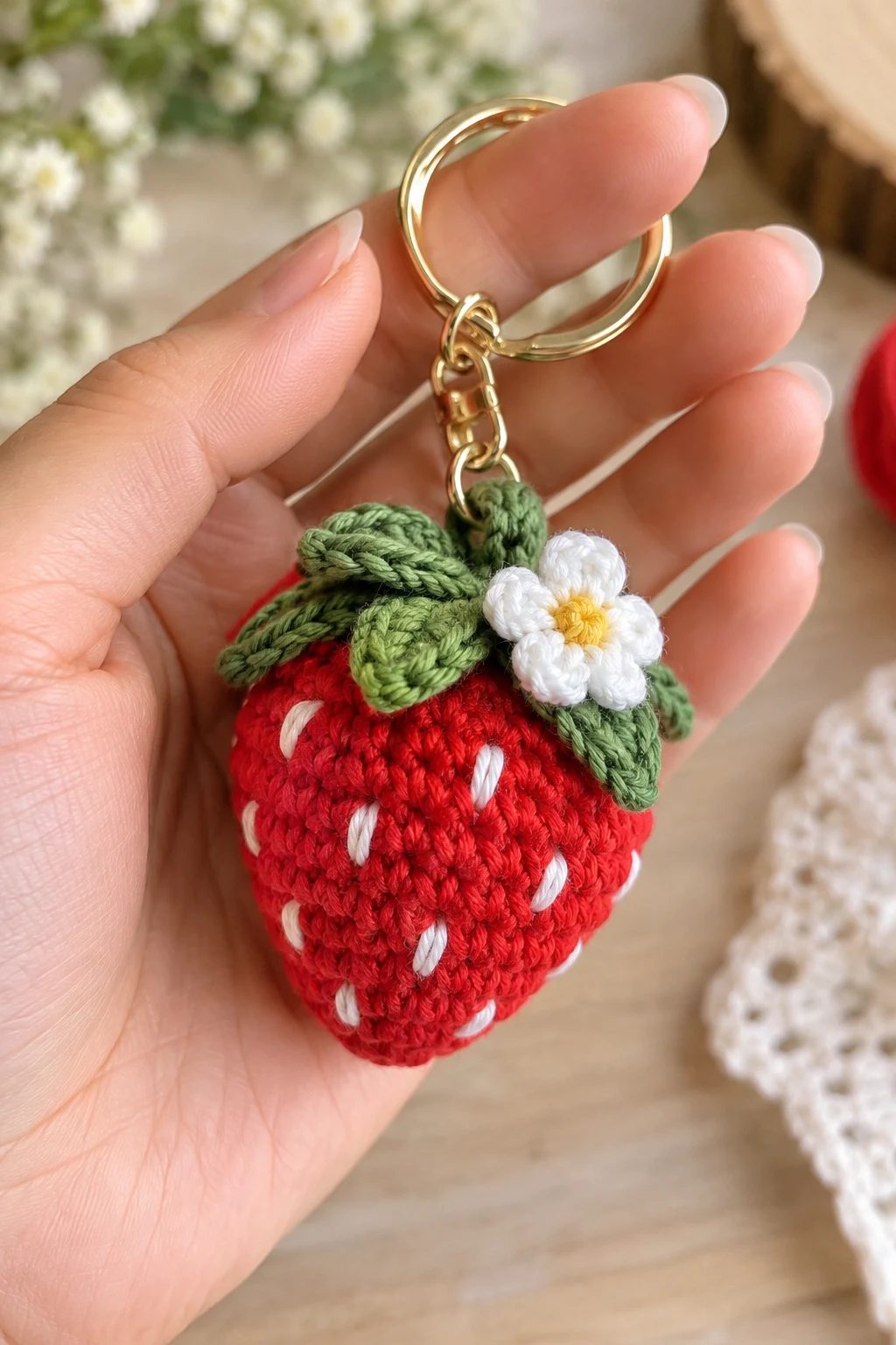 Mini Crochet Strawberry Keychain — aesthetic keychain style outfit
