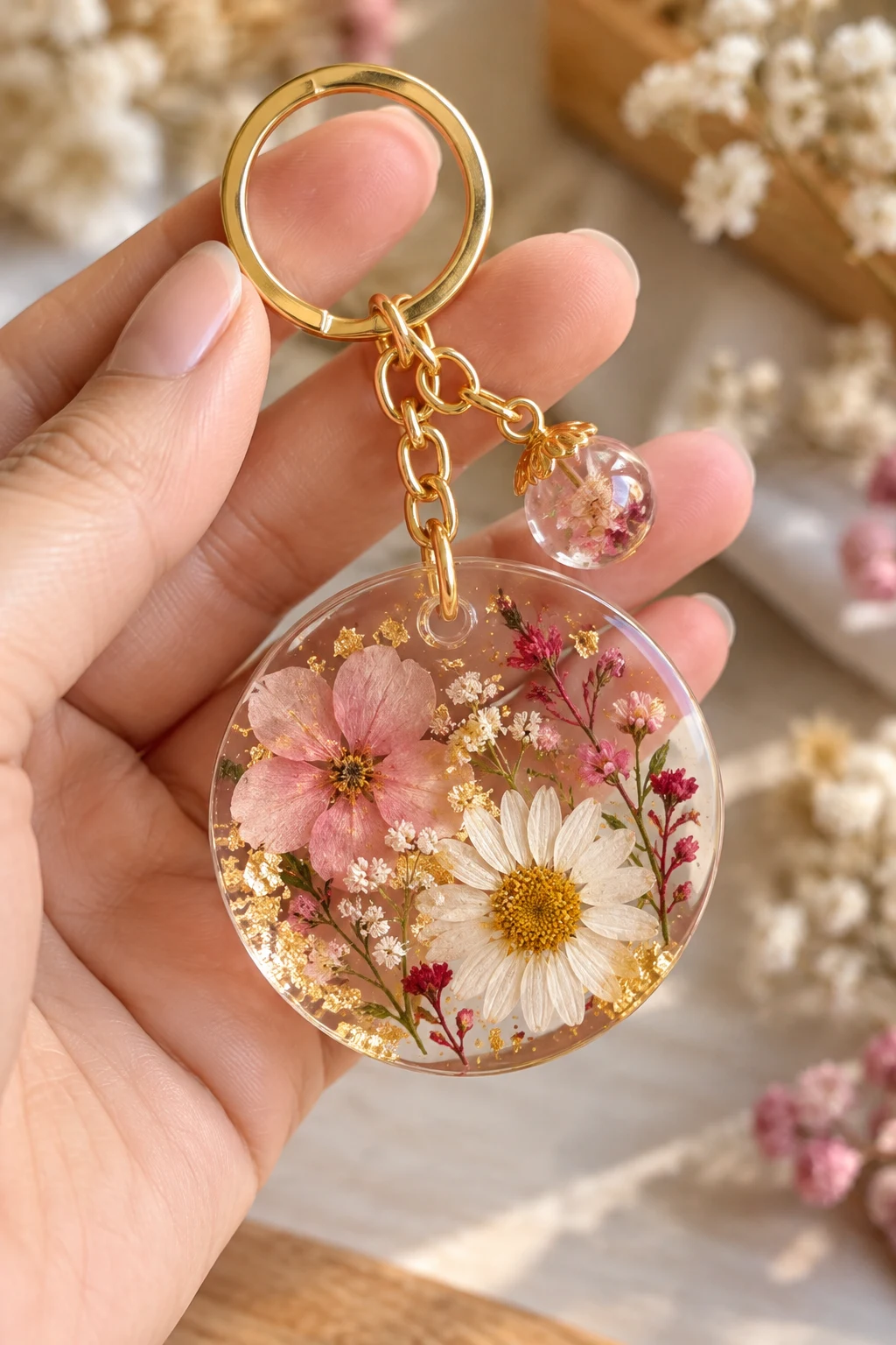 Pressed-Flower Resin Keychain — aesthetic keychain style outfit