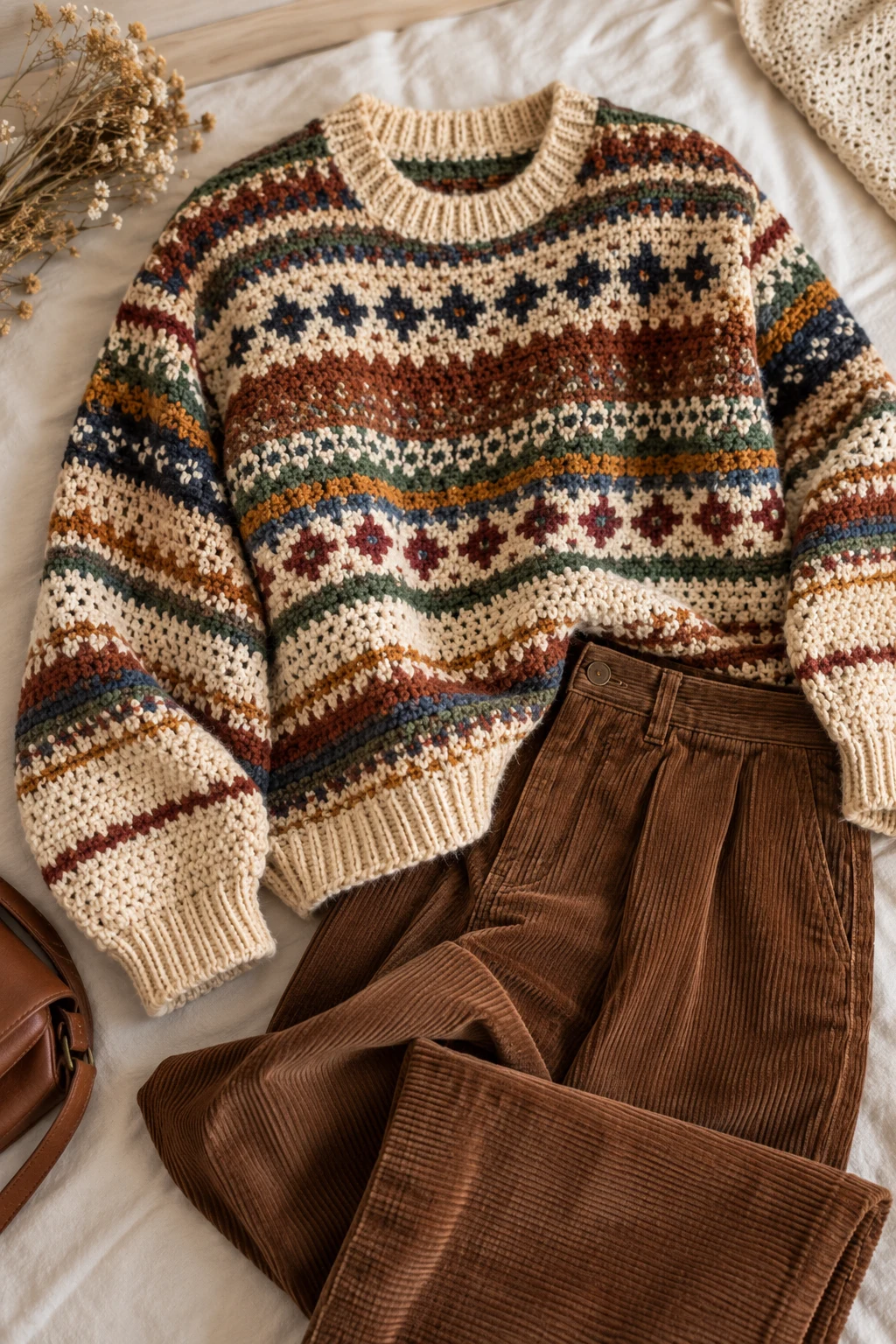 Vintage Grandpa Sweater and Corduroy Trousers — aesthetic sweater outfits