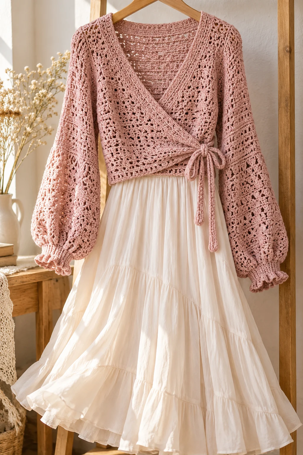 Balletcore Wrap Sweater and Flowing Midi Skirt — aesthetic sweater outfits