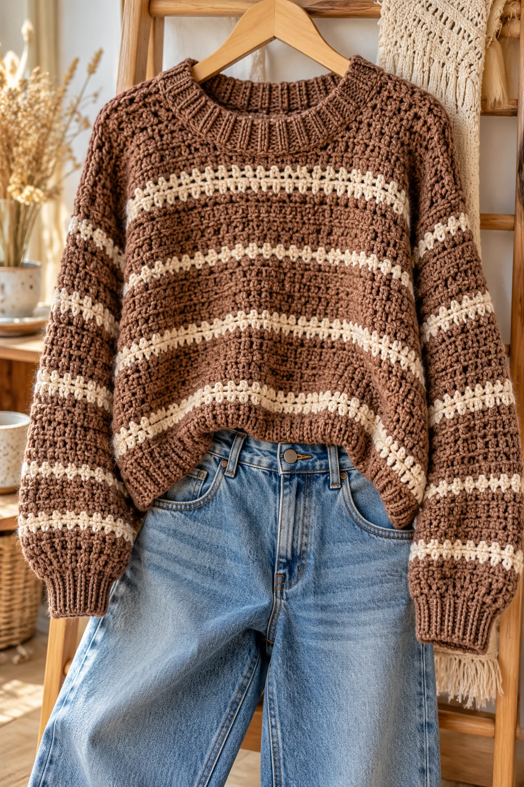 Cozy Coffee-Shop Sweater and Relaxed Denim — aesthetic sweater outfits