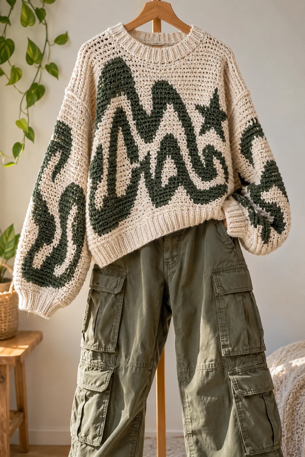 Streetwear Oversized Graphic Sweater and Cargo Pants — aesthetic sweater outfits