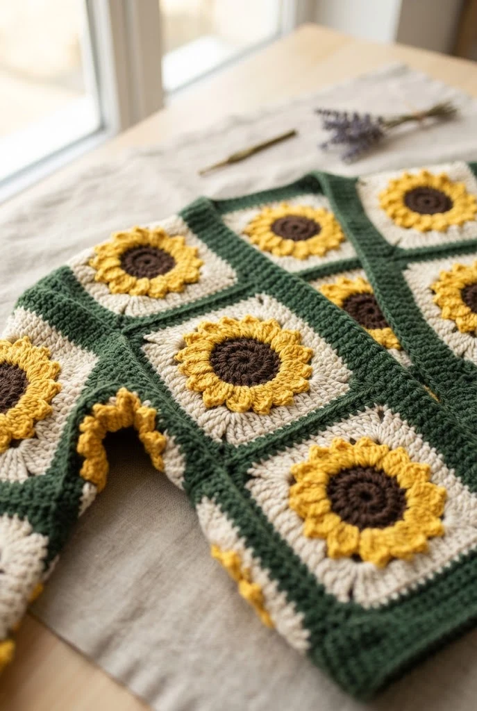 Sunflower Granny Square Cardigan — Aesthetic things to crochet style outfit