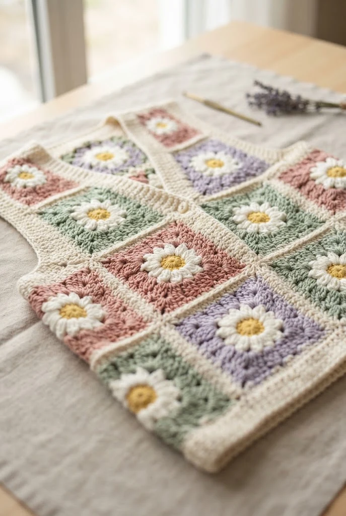 Aesthetic Daisy Granny Square Vest — Aesthetic things to crochet style outfit