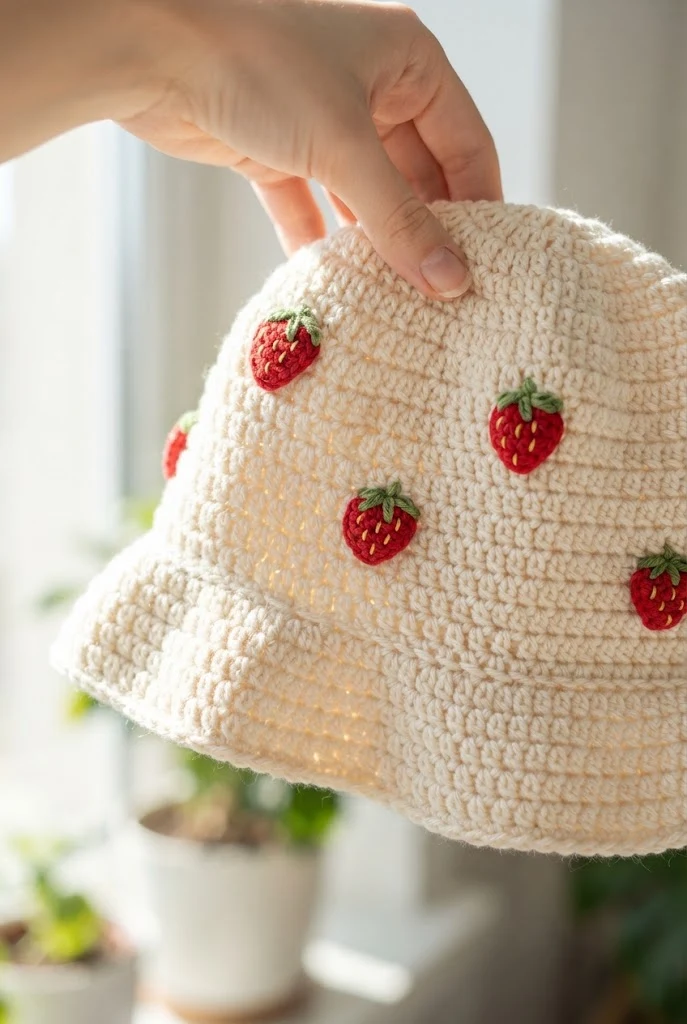 Dainty Strawberry Bucket Hat — Aesthetic things to crochet style outfit