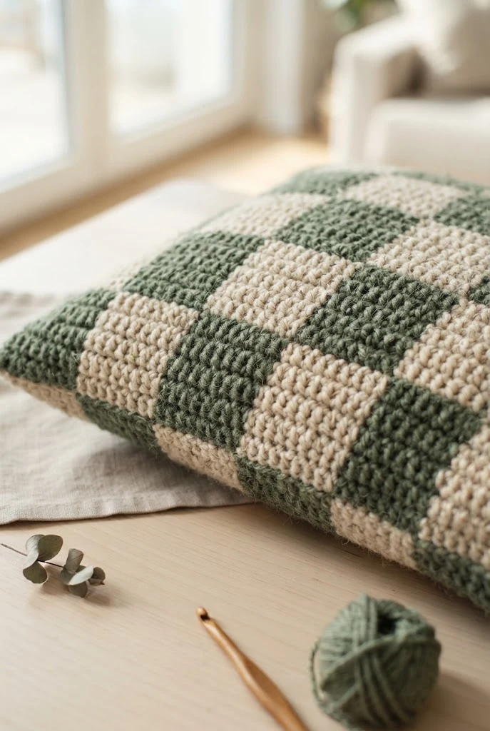 Checkered Crochet Pillow Cover — Aesthetic things to crochet style outfit
