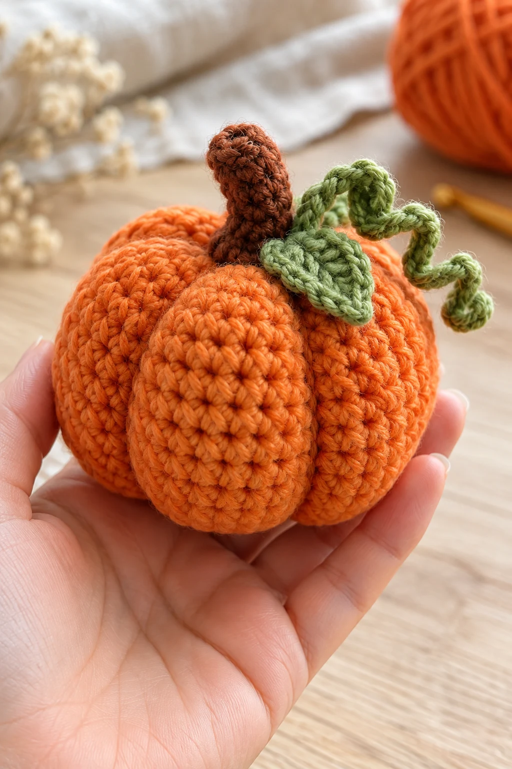 Mini Crochet Pumpkin With Curly Vine — amigurumi for beginners style outfit