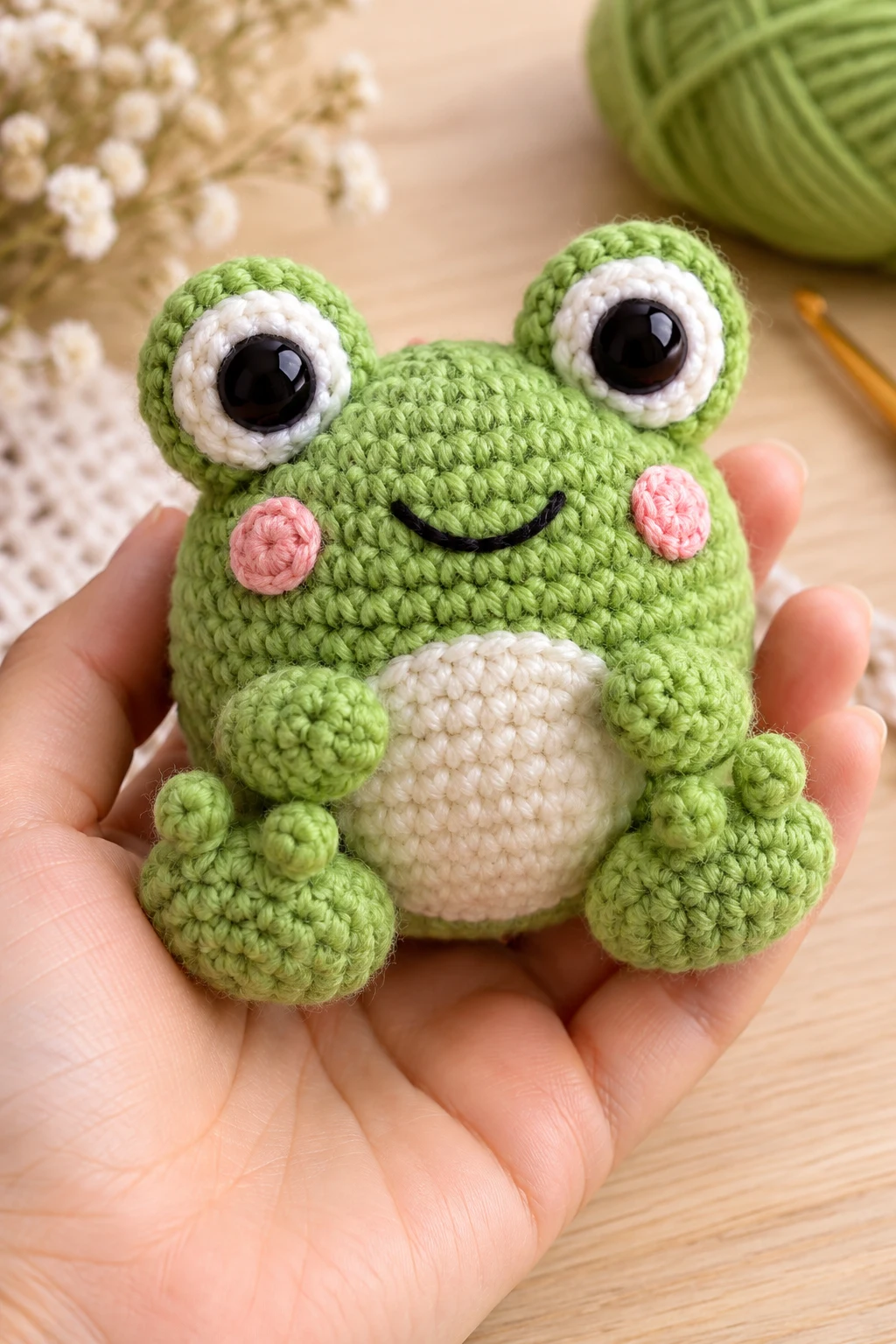 Cute Crochet Frog With Big Round Eyes — amigurumi for beginners style outfit