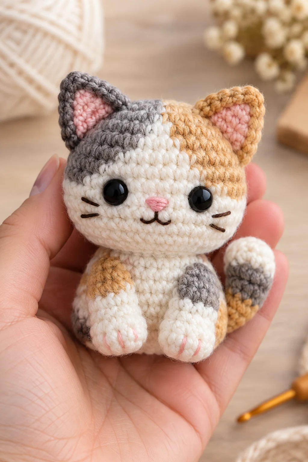 Pocket-Sized Crochet Cat With Pointy Ears — amigurumi for beginners style outfit