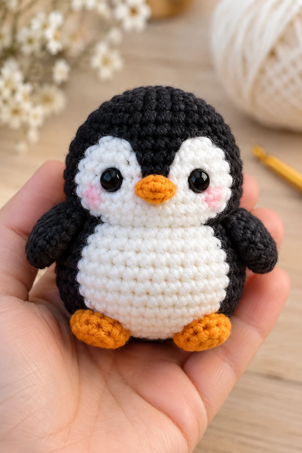 Mini Crochet Penguin With a White Belly — amigurumi for beginners style outfit