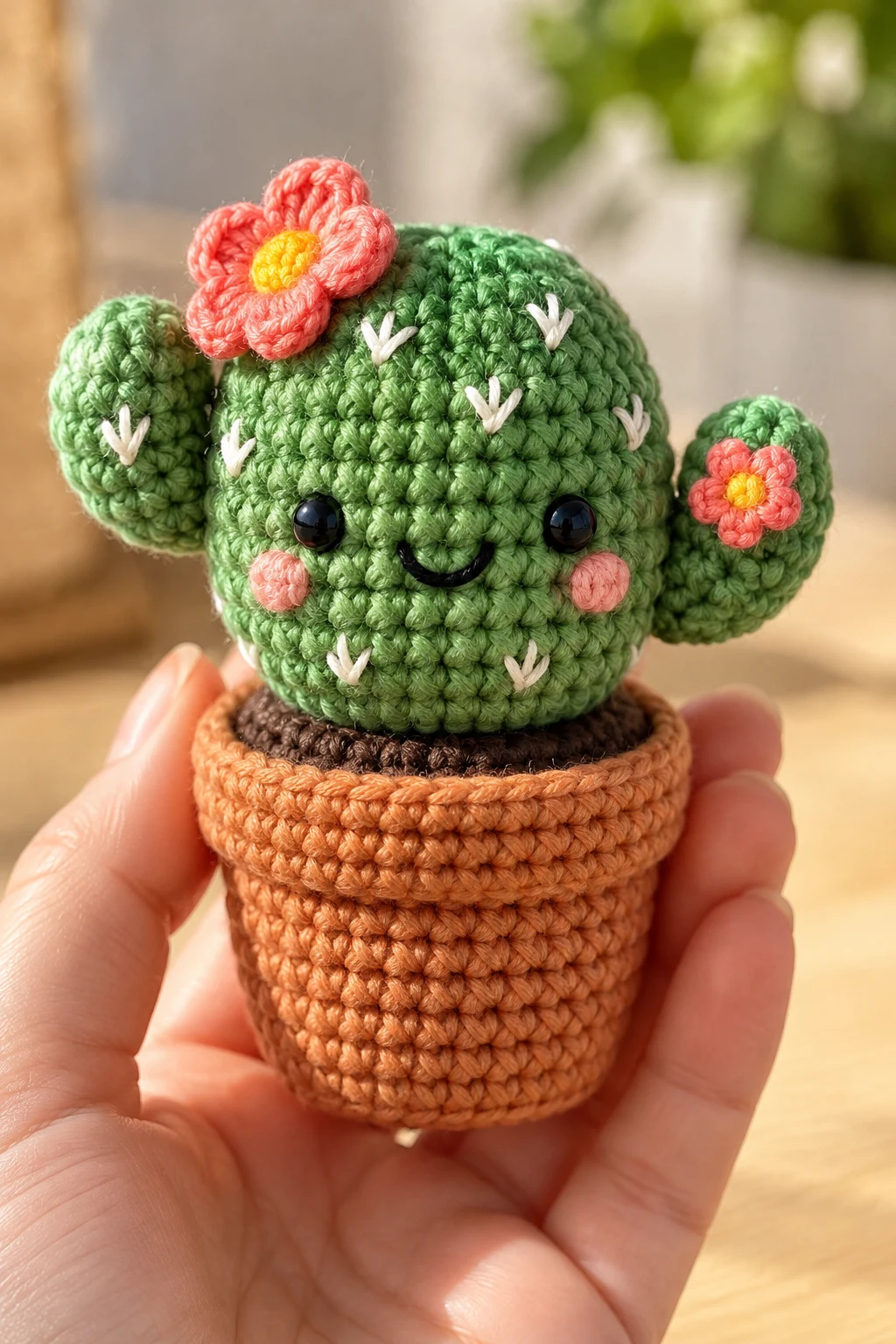 Kawaii Crochet Cactus in a Tiny Pot — amigurumi for beginners style outfit