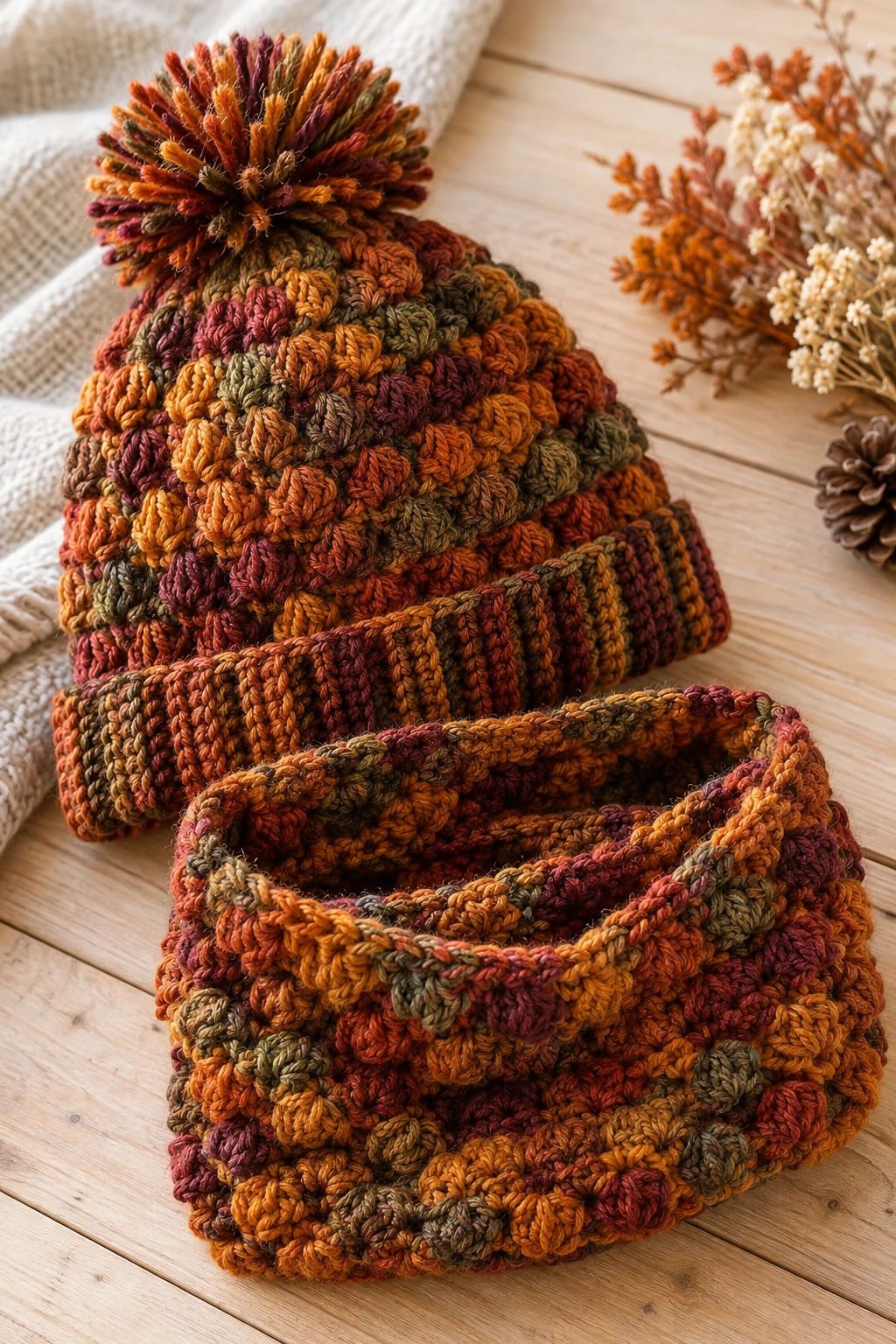 The Textured Crochet Beanie and Matching Cowl — autumn crochet ideas clothes style outfit