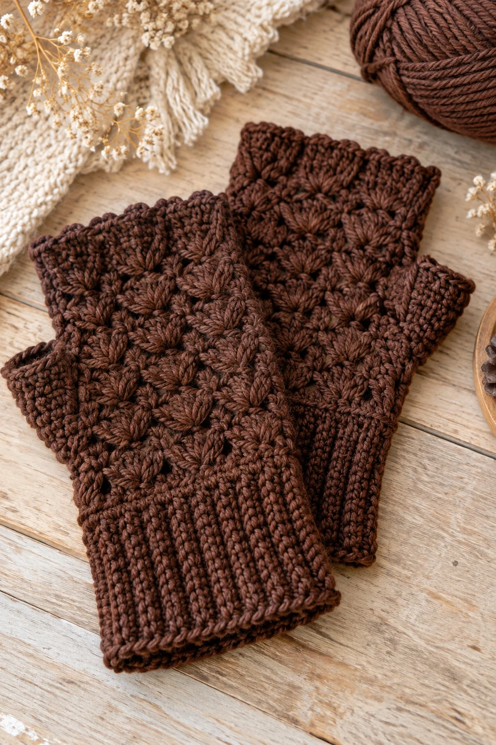 The Chocolate-Brown Crochet Fingerless Gloves — autumn crochet ideas clothes style outfit