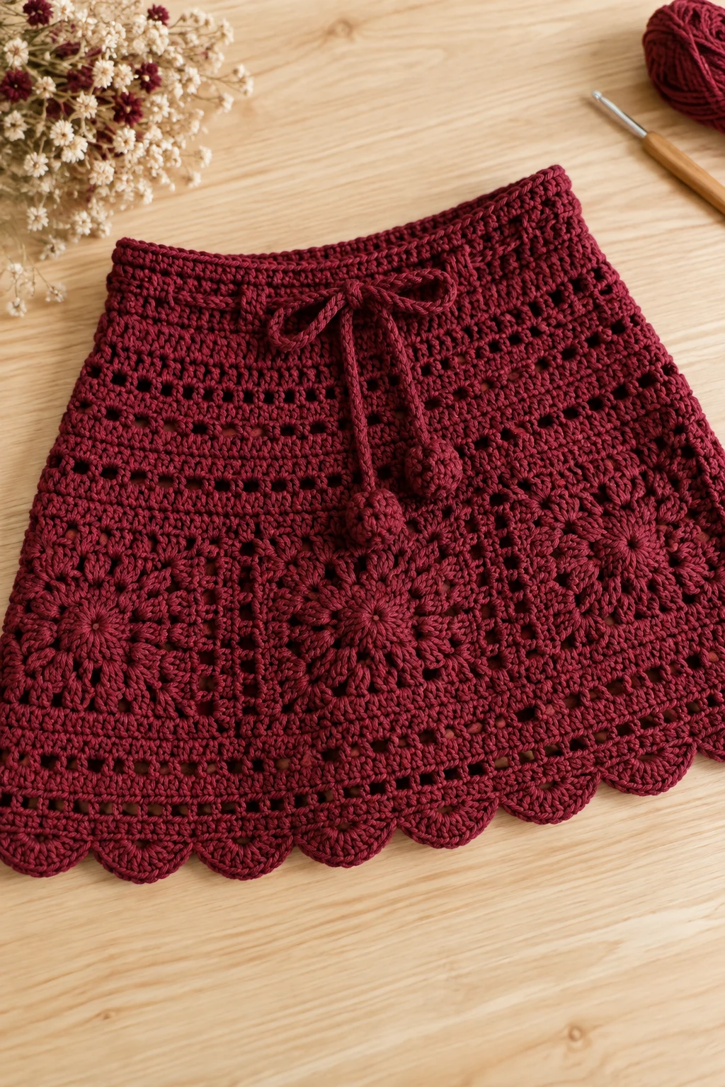 The Burgundy Crochet Mini Skirt — autumn crochet ideas clothes style outfit