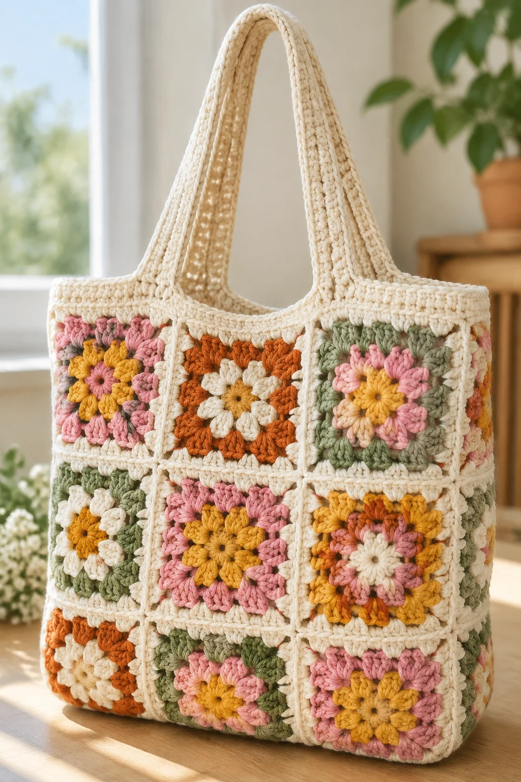 Classic Granny Square Tote — bag crochet style outfit