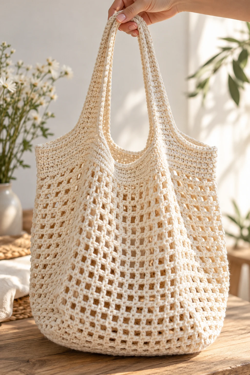 Minimalist Cream Market Bag — bag crochet style outfit