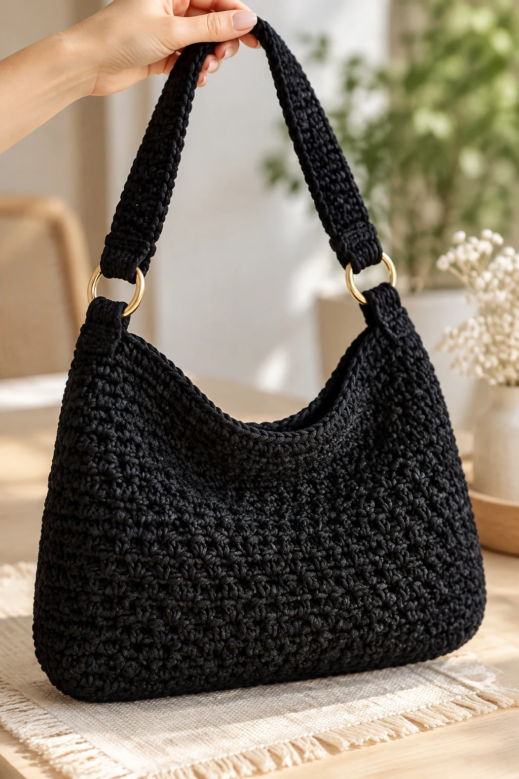 Chic Black Shoulder Bag — bag crochet style outfit